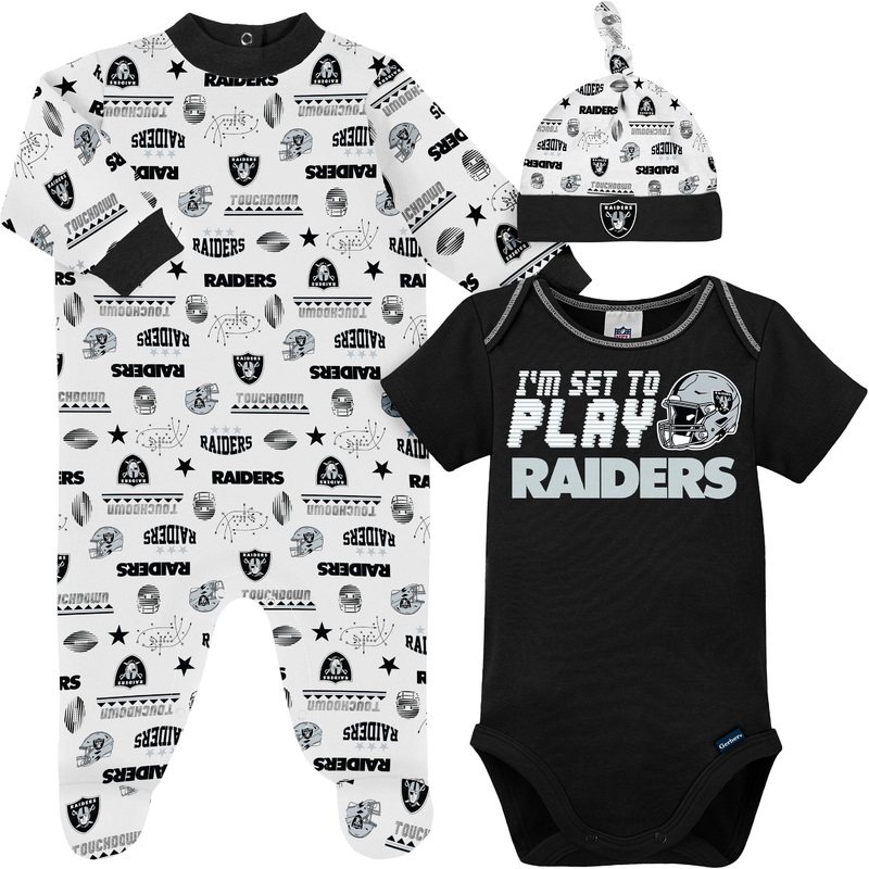 3-Piece Baby Boys Las Vegas Raiders Bodysuit, Sleep ‘N Play, and Cap Set