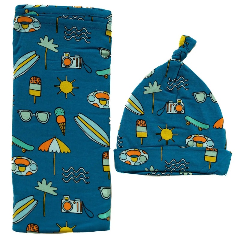 Little Sleepies Bamboo Viscose Swaddle + Hat Set – Surf’s Up