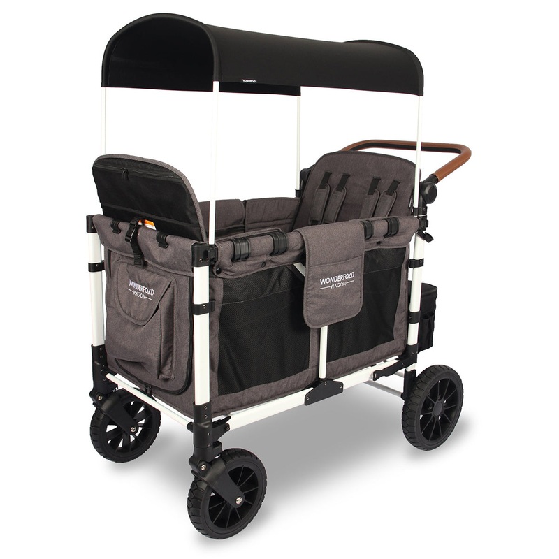 WonderFold OPEN BOX W4 Luxe (W4S 2.0) Multifunctional Quad (4 Seater) Stroller Wagon – Charcoal Gray/White Frame (Limited Edition)