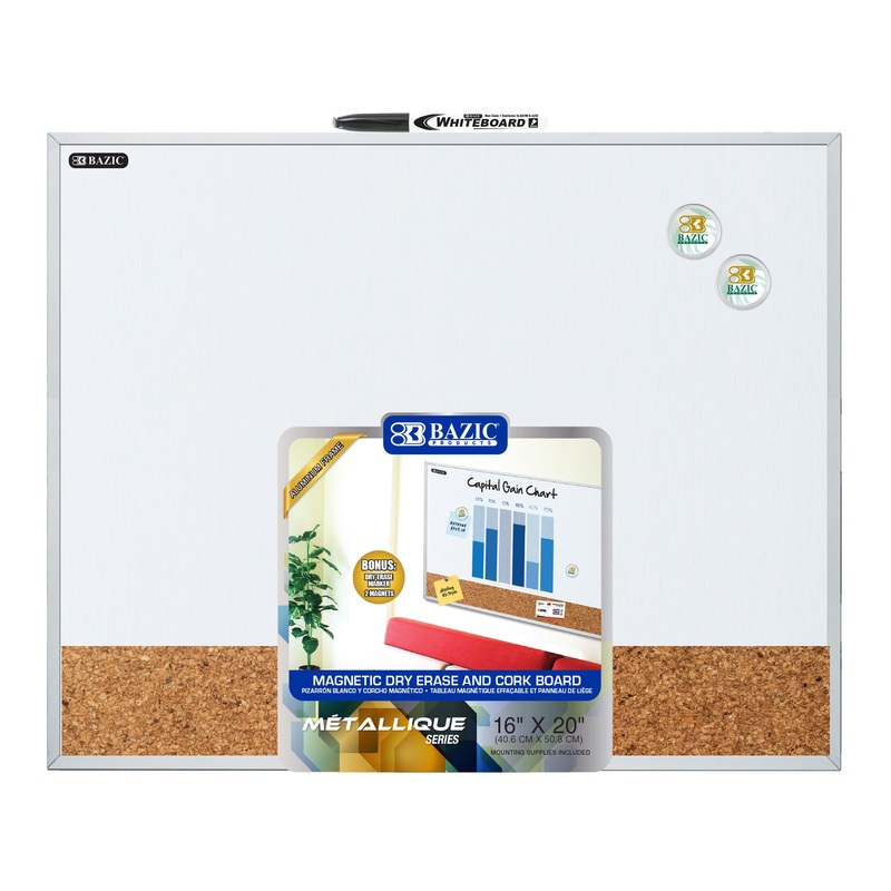 BAZIC 16″ X 20″ Aluminum Framed Magnetic Dry Erase/Cork Combo Board