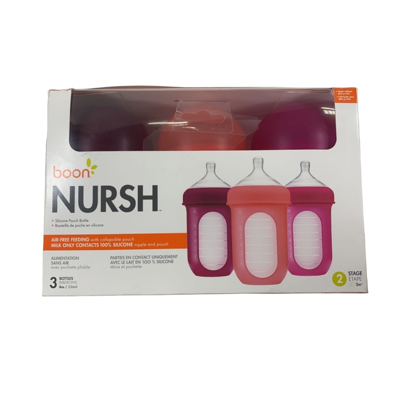 Boon Nursh Bottles 3 Pack, Medium, Pink, 8oz