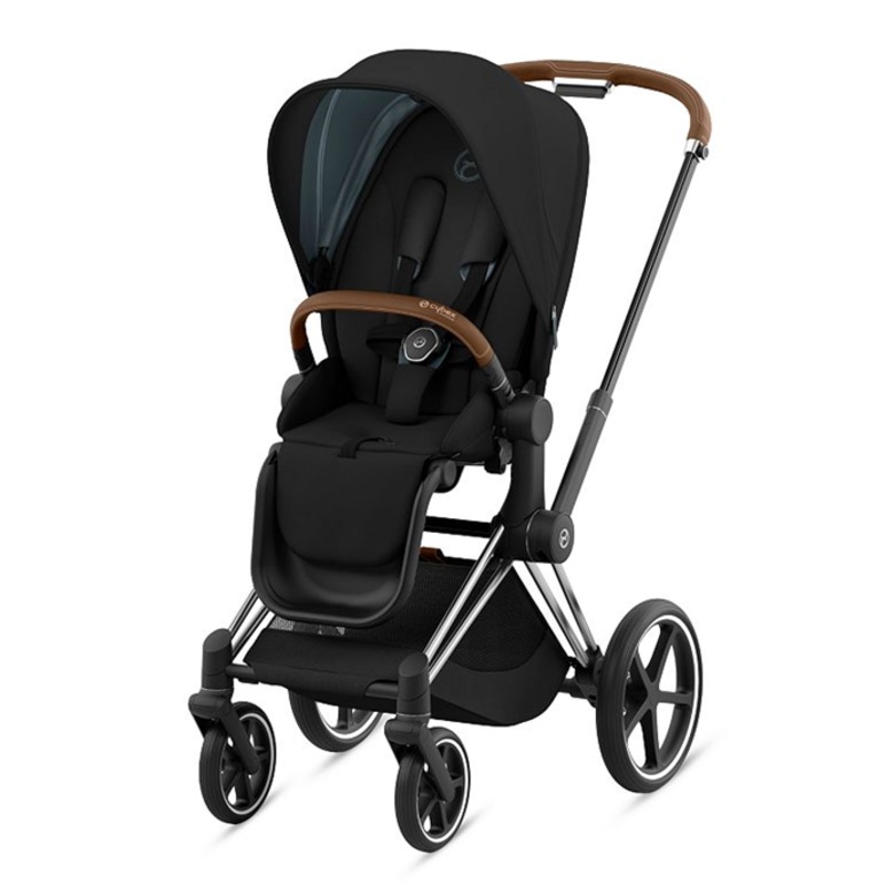 Priam Stroller – Chrome Frame with Brown Details & Sepia Black Seat Pack
