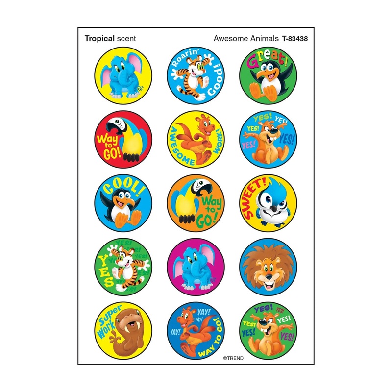 Awesome Animals, Tropical scent Scratch ‘n Sniff Stinky Stickers  Large Round