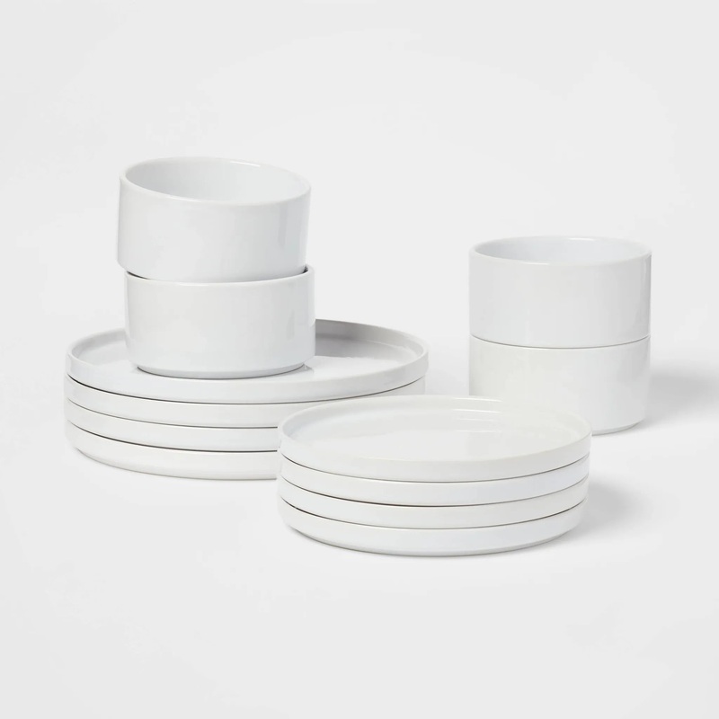 12pc Stoneware Stella Dinnerware Sets White