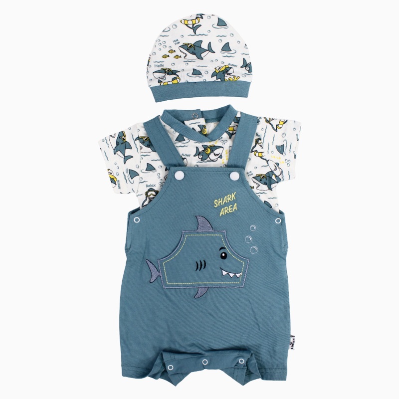 Baby Boys Cotton Romper  Mint with Shark Print