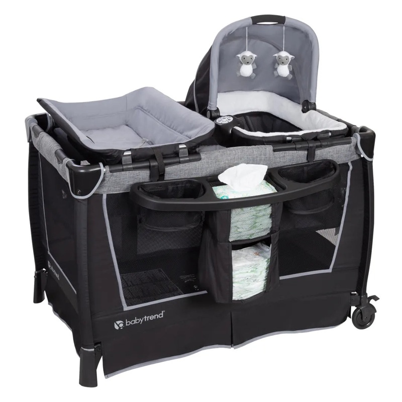 Simply Smart Nursery Center Playard with Bassinet and Travel Bag – Whisper Grey