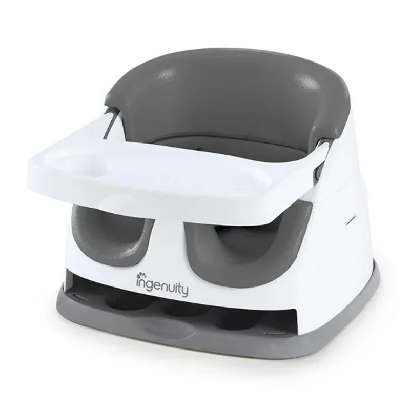 Baby Base 2-in-1 Booster Feeding and Floor Seat with Self-Storing Tray – Slate