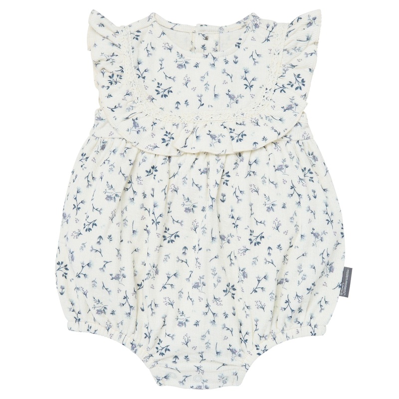 Baby Girls Blue Ditsy Ruffle Bubble Romper