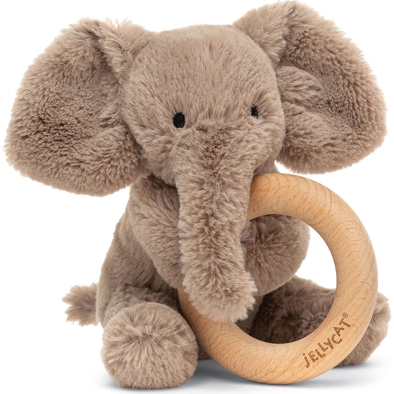Jellycat Smudge Elephant Wooden Ring Toy