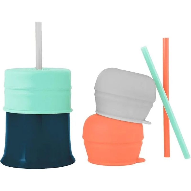 Boon SNUG Straw 7-Piece Silicone Straws, Lids