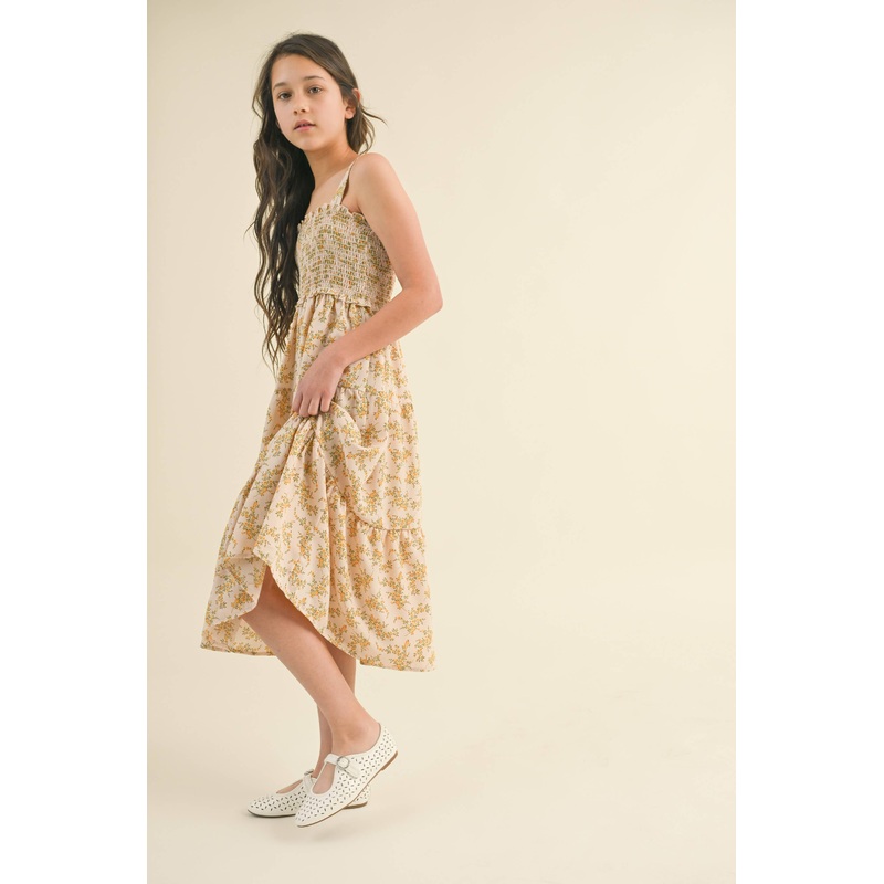 Heart And Arrow Smocked Teired Midi Dress