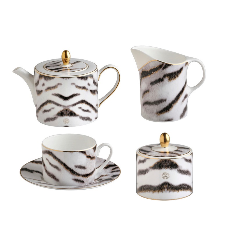 Roberto Cavalli Home Tiger Tea Cup and Saucer, Creamer, Tea Pot, and Sugar Pot Bundle (Copy)