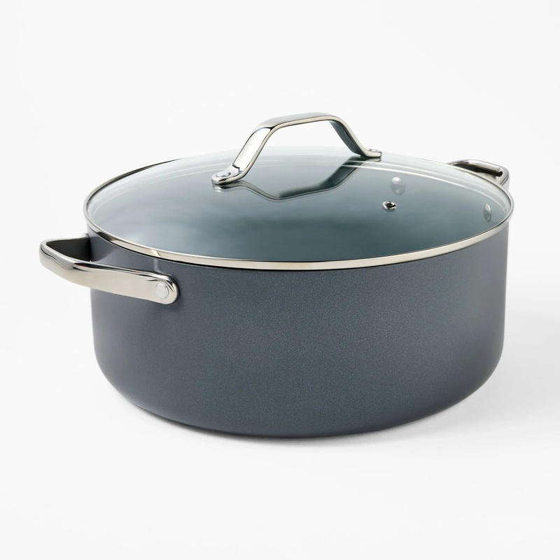 8qt Nonstick Ceramic Coated Aluminum Wide Stock Pot Dark Gray