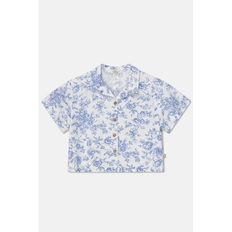 Crop Shirt – Ivory Blue Floral