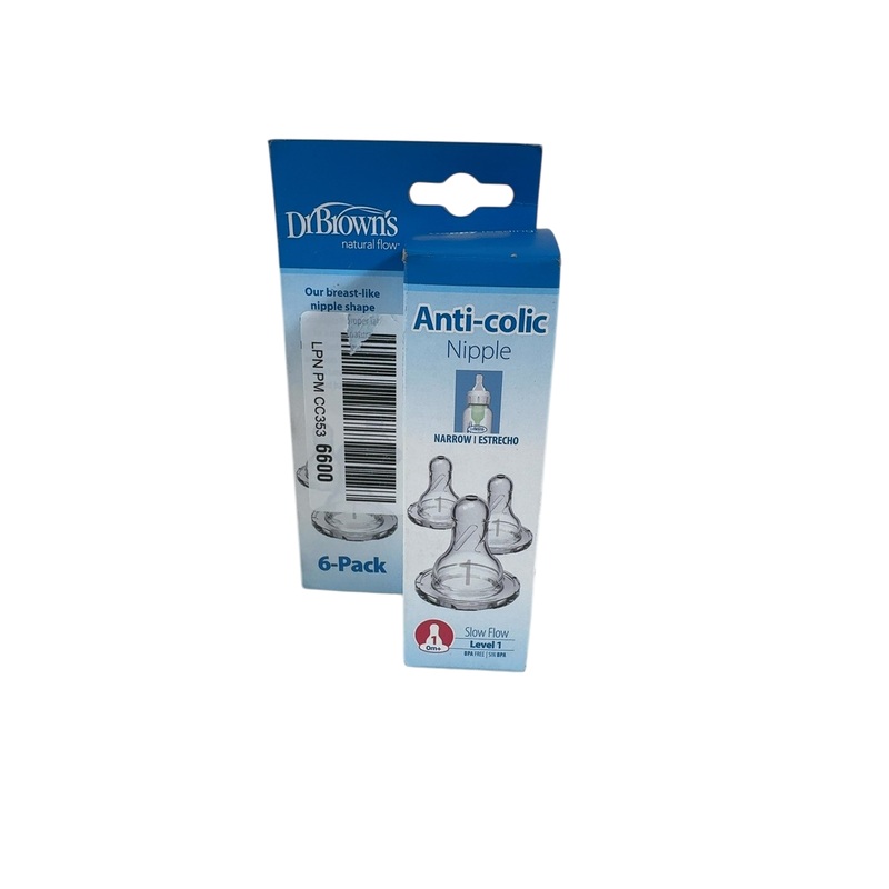 Dr. Brown’s Natural Flow Baby Bottle Nipples 6 Pack, Level 1, Narrow, Slow Flow