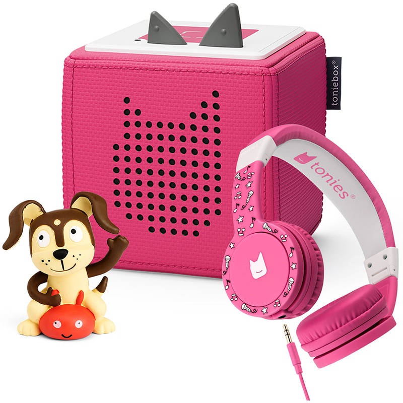 Tonies Toniebox Playtime Puppy Starter Set + Headphone Bundle – Pink with Audio Character (3y+)