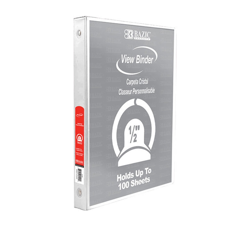 BAZIC 1/2″ White 3-Ring View Binder w/ 2-Pockets