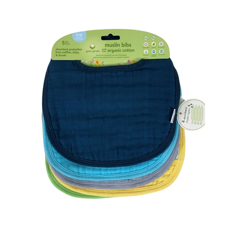 Green Sprouts Muslin Bibs, Blue, 5 Pack