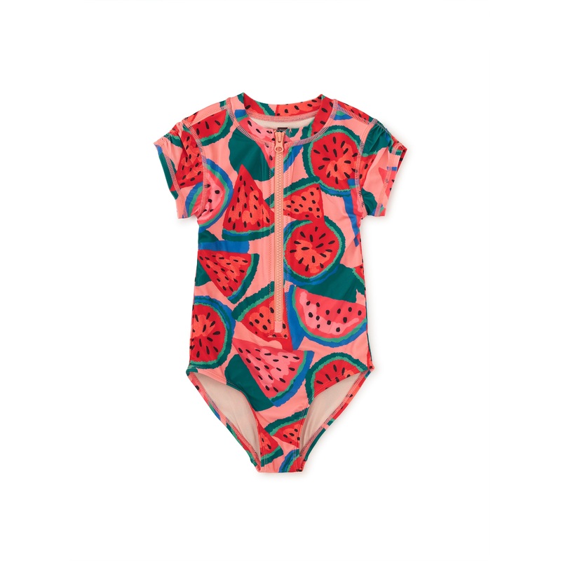 Tea Collection Rash Guard One-Piece Swimsuit – Wiggly Watermelons
