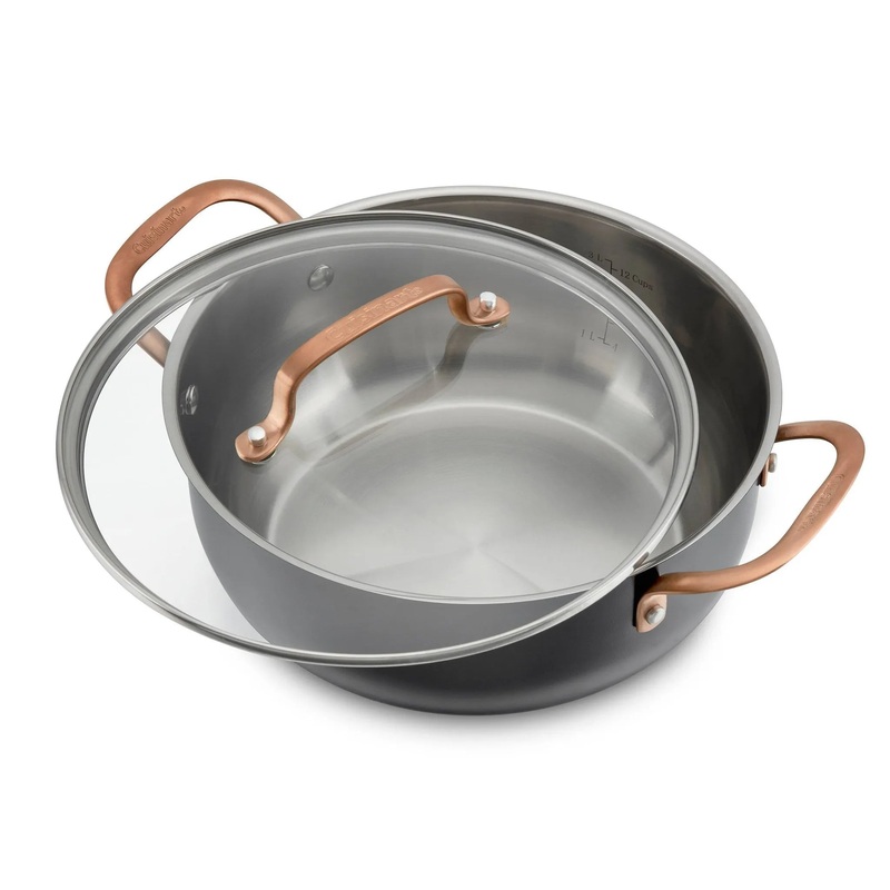 4.5qt Matte Black Stainless with Blush Bronze Dutch Oven with Cover: Black Stainless Steel Cookware, 10″ Diameter (See Description)