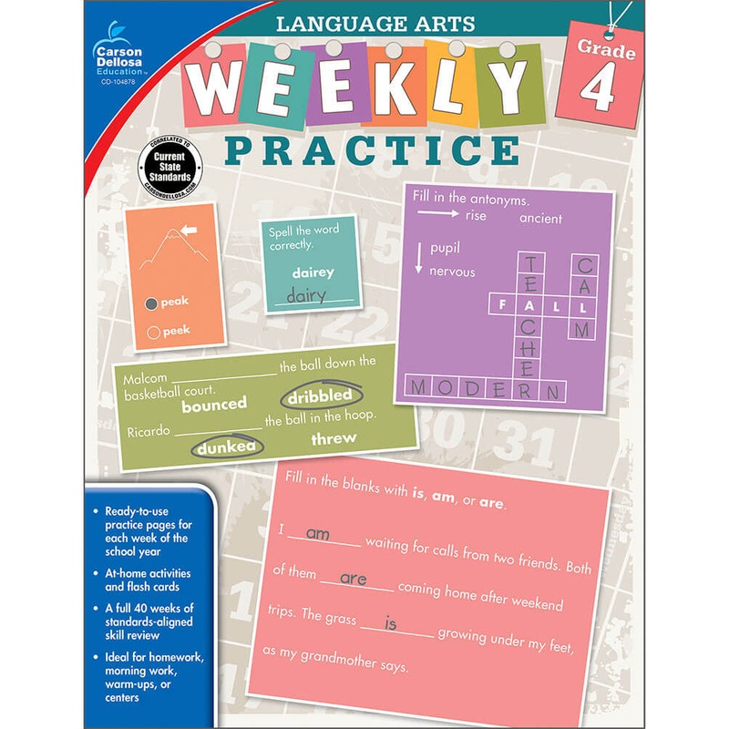 Weekly Practice: Language Arts Workbook Grade 4 Paperback