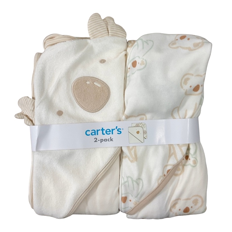 Carters Hooded Towels 2pack, Ivory/Khaki