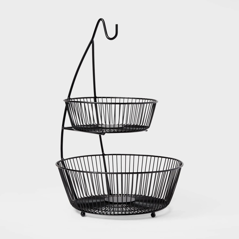 Iron Wire 2-Tier Fruit Basket wire Banana Hanger Black – Threshold