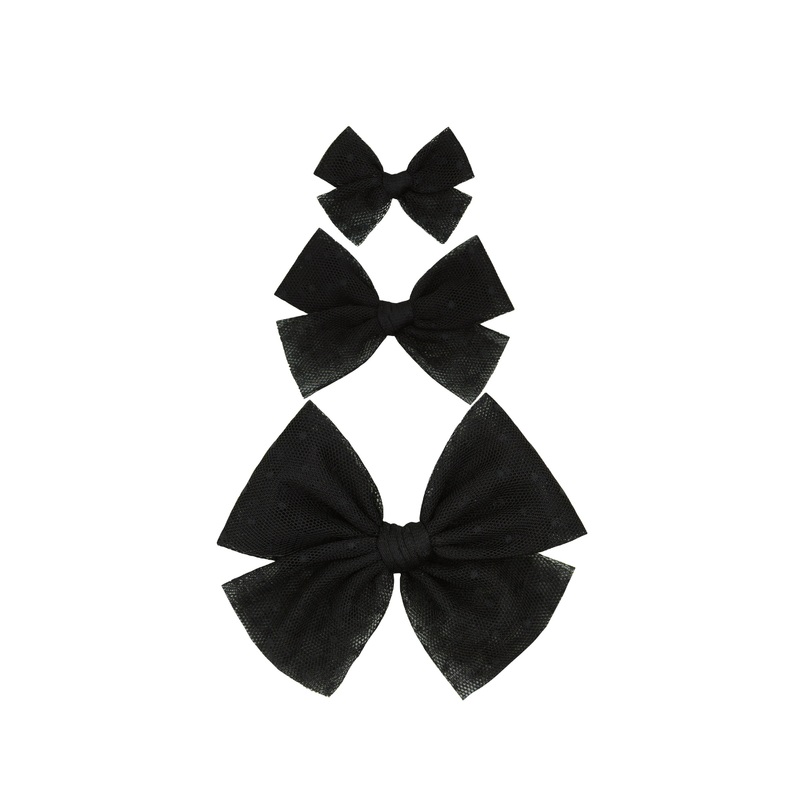 Tulle Bow – Black Dot Clip