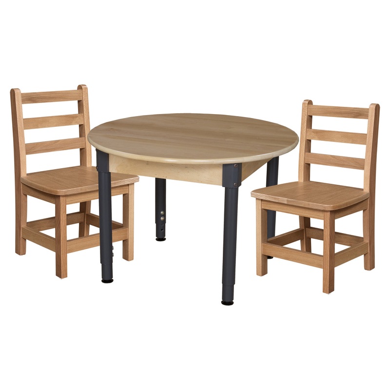 30″ Round Hardwood Adjustable-Height Table w/ Chairs (12″ Seat Height)