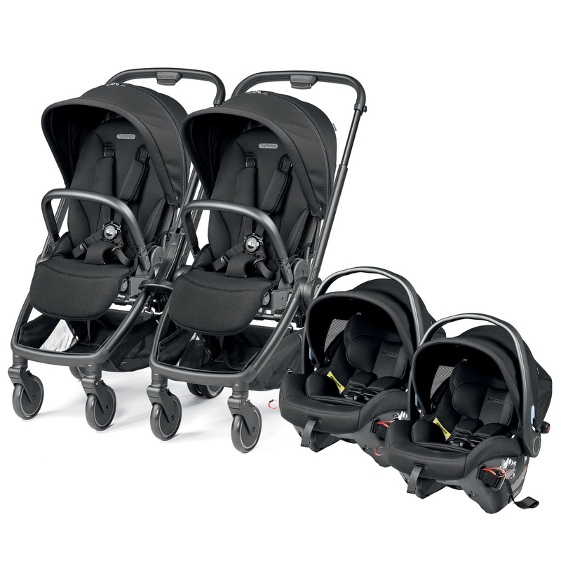 Peg Perego City Loop Twin Stroller + Primo Viaggio Urban Mobility Travel System Bundle – Black / True Black / True Black