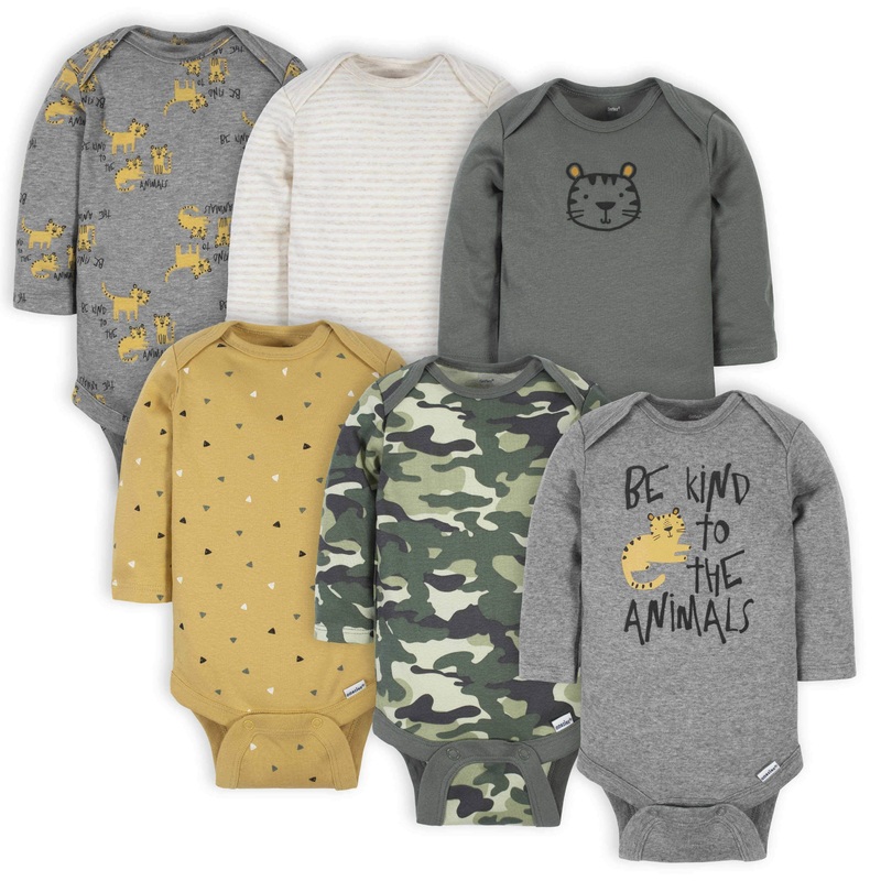 6-Pack Baby Boys Tiger Long Sleeve Onesies Bodysuits