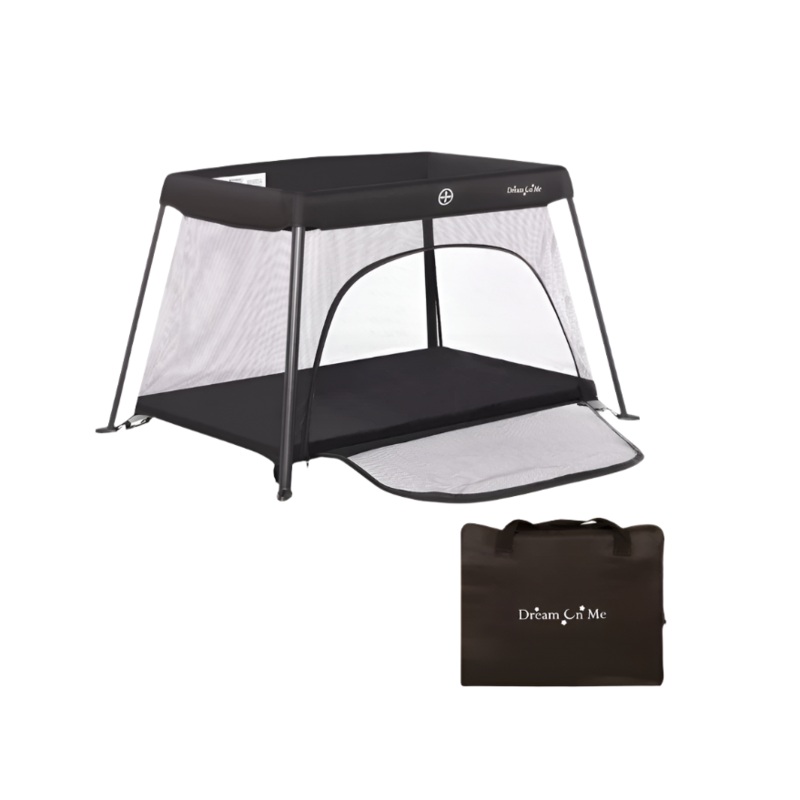 Dream On Me Travel Light Playard, Black, w/ Mesh Zipper Door