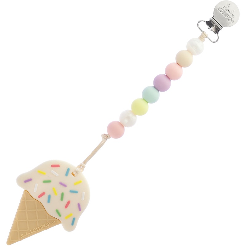 Loulou Lollipop Ice Cream Cone Silicone Teether with Holder – Cotton Candy