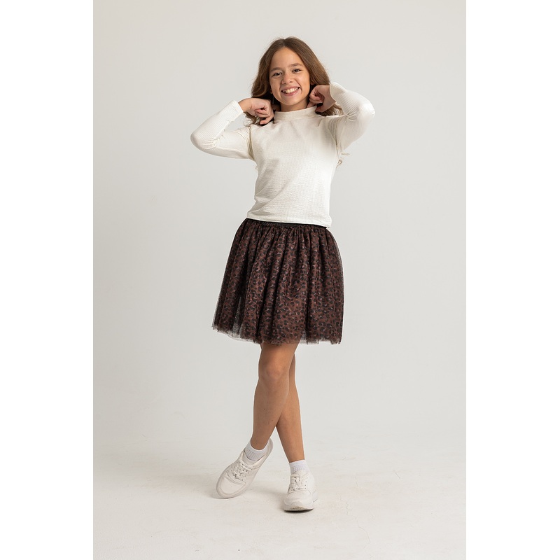 Printed Ruffled Tulle Skirt