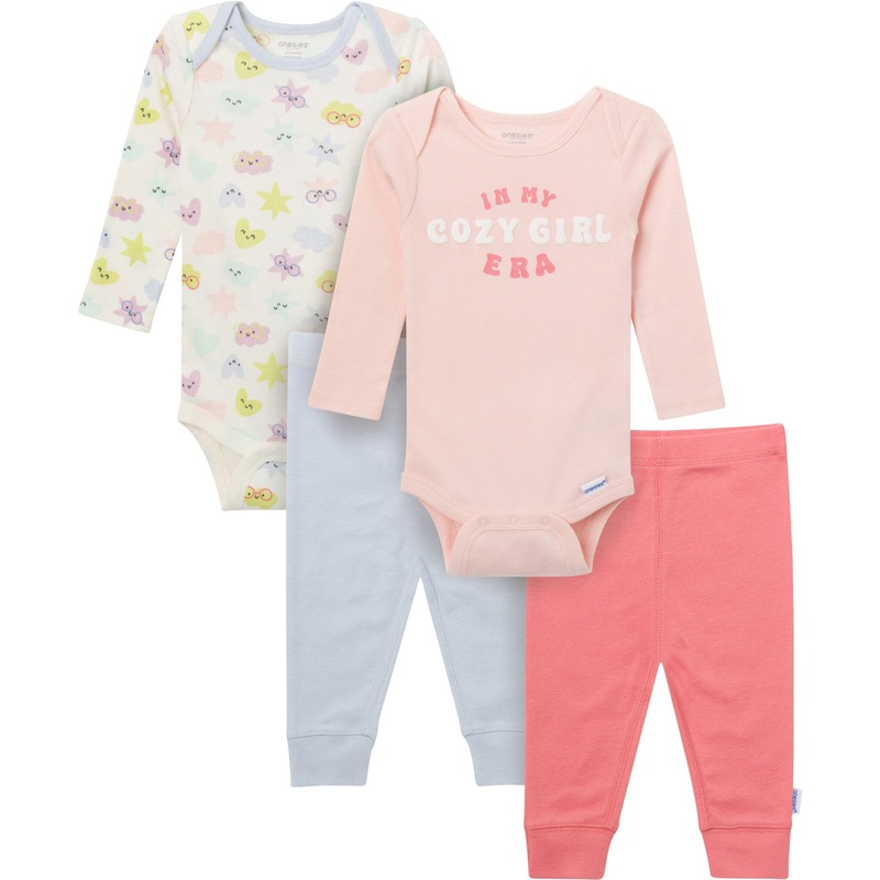 4-Piece Baby Girls Cozy Girl Onesies Bodysuits and Pants