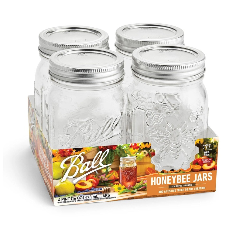4pk Regular Mouth 16oz Pint Jars Honeybee Keepsakes Jars with Lids and Bands