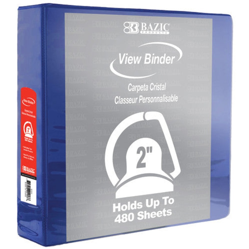 BAZIC Slant D Ring View Binder with 2 Pockets, 2″, Blue