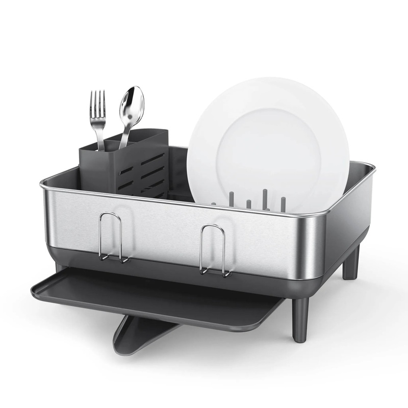 Compact Steel Frame Dish Drying Rack and Drainer – Gray