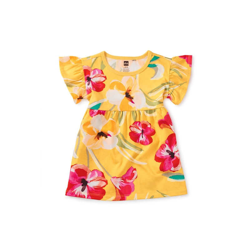 Tea Collection Flutter Sleeve Baby Dress – Painterly Hibiscus