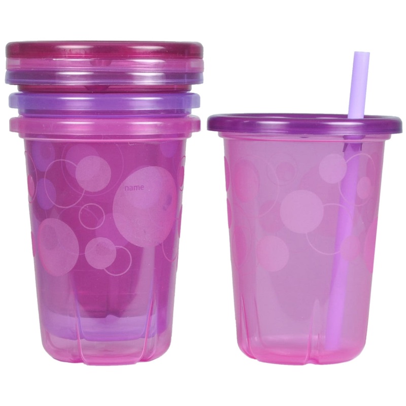 The First Years Take & Toss 10 oz. Spill-Proof Straw Cup (4ct) – Pink/Purple