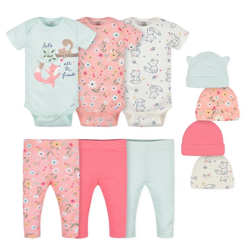 10-Piece Baby Girls Fox Onesies Bodysuits, Pants, and Caps Set