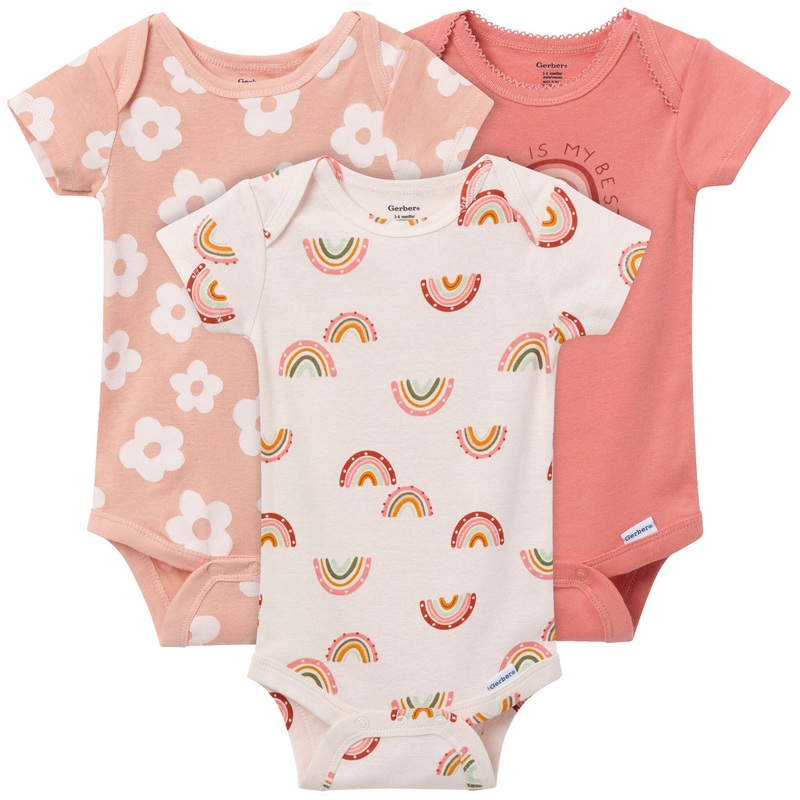 3-Pack Baby Girls Rainbow Short Sleeve Onesies Bodysuits