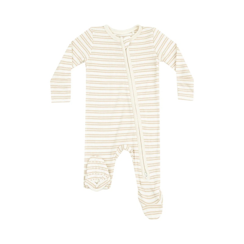 Stripe Oxford Tan Rib 2 Way Zipper Footie