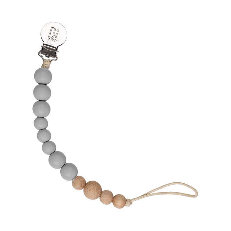 Wood + Silicone Beads Pacifier Holder Grey