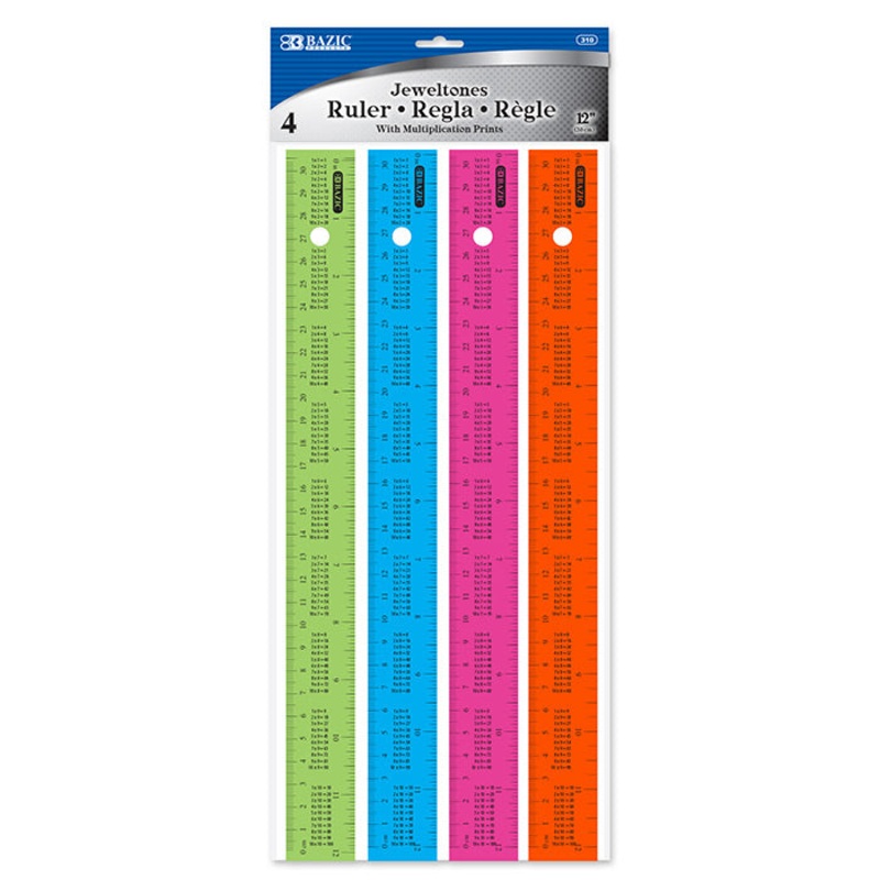 BAZIC 12″ (30cm) Ruler w/ Multiplication Prints (4/Pack)
