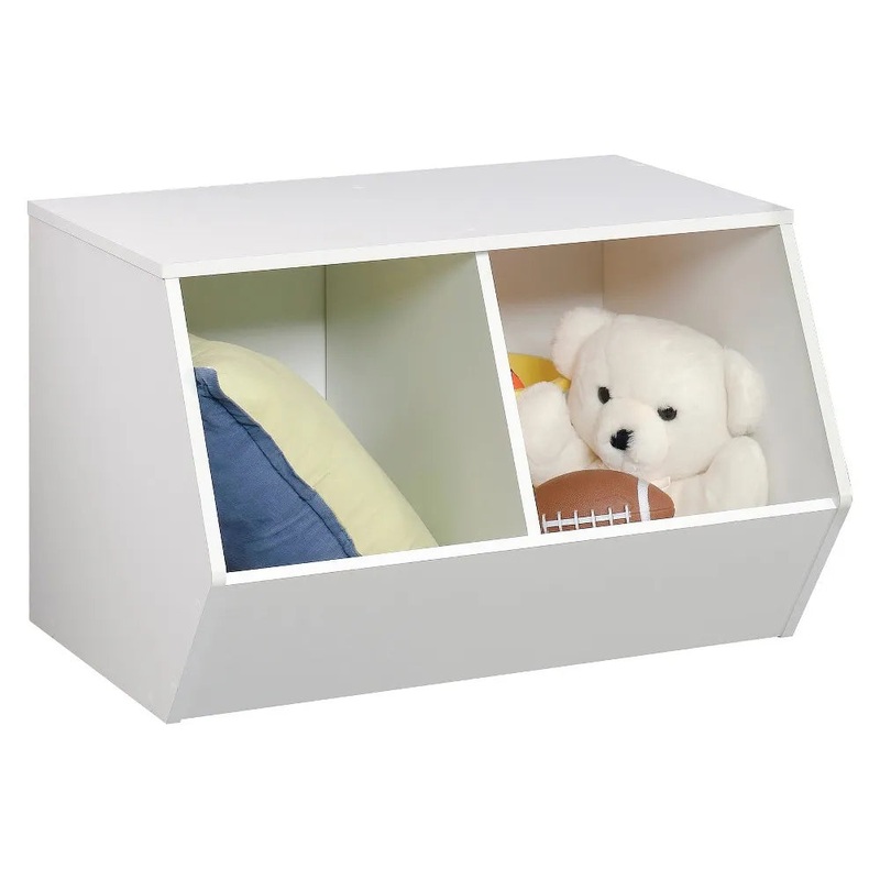 Stackable Laminate 2-Compartment Kids’ Storage Bin – White