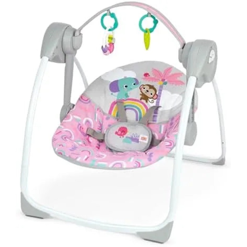 Bright Starts Pink Paradise Portable Compact Automatic Baby Swing