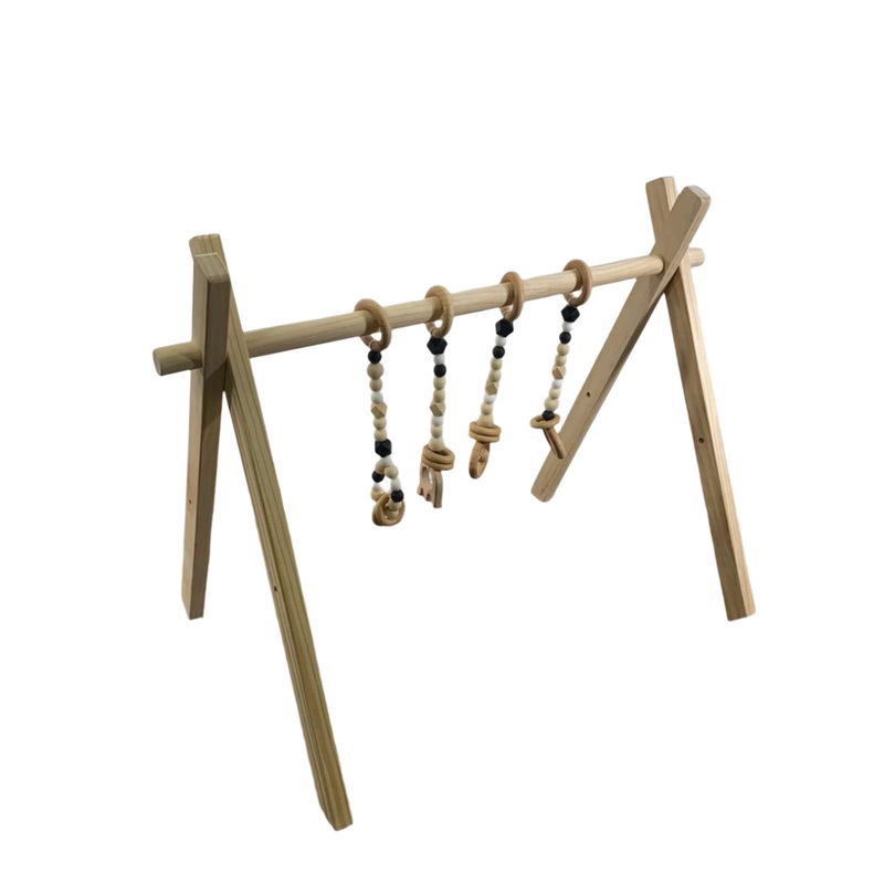 Poppyseed Play Wooden Baby Gym, Natural Wood w/ Black Toys