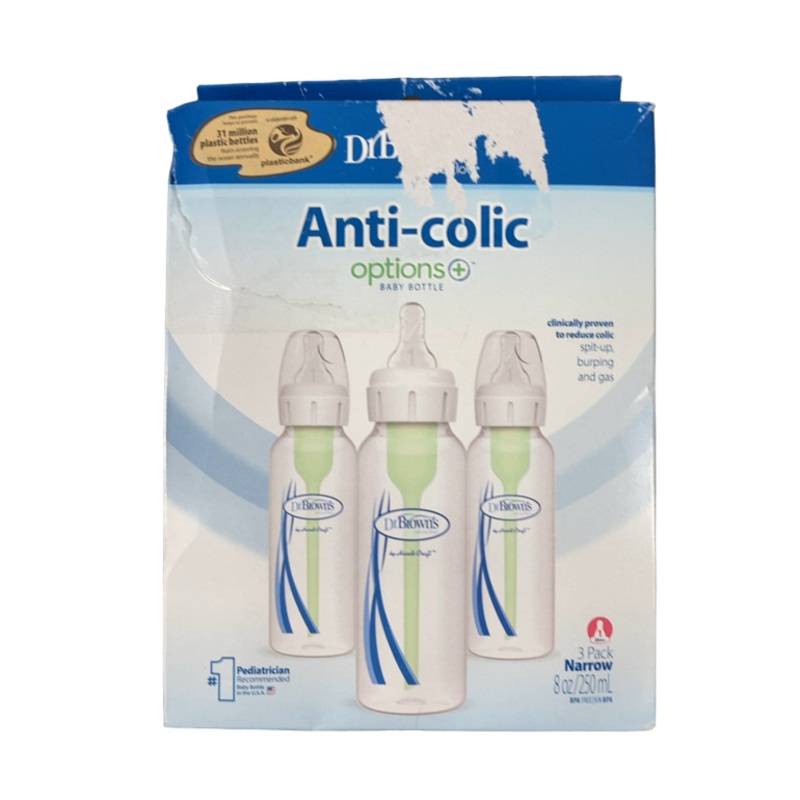 Dr. Brown’s Options+ Anti-Colic Narrow Bottles, 3 Pack, Clear, 8 ounce