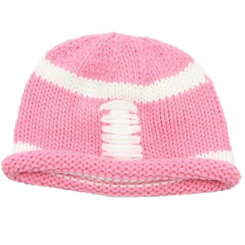 Pink Crochet Football Beanie